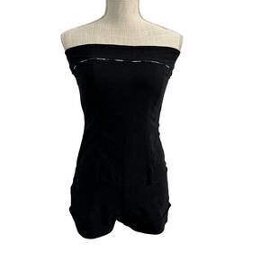 OPEN Collection Romper Womens Sz M Black Strapless Back Zipper Cuffed Minimalist
